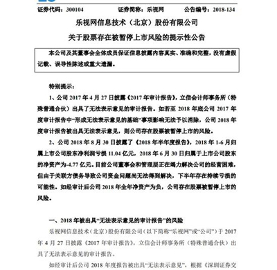 乐视网：核查工作已完成，9月13日上午复牌