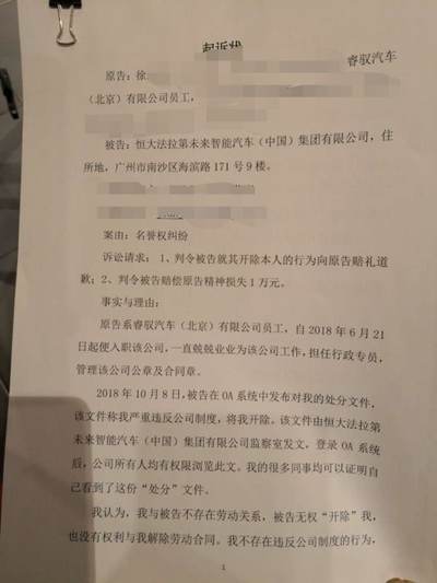 FF员工被开除起诉恒大法拉第，牵出证章争夺内幕